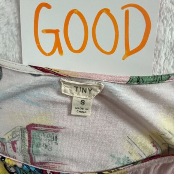 Tiny Womens Sleeveless Printed Tie-Waist Blouse Top Small Pink Multicolor Casual - Picture 3 of 6